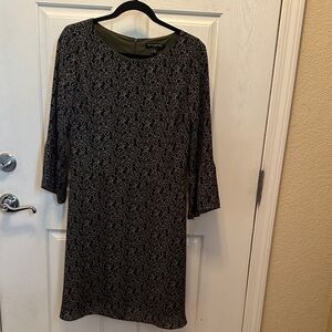 Banana Republic Black and Olive Patterned Midi Dress